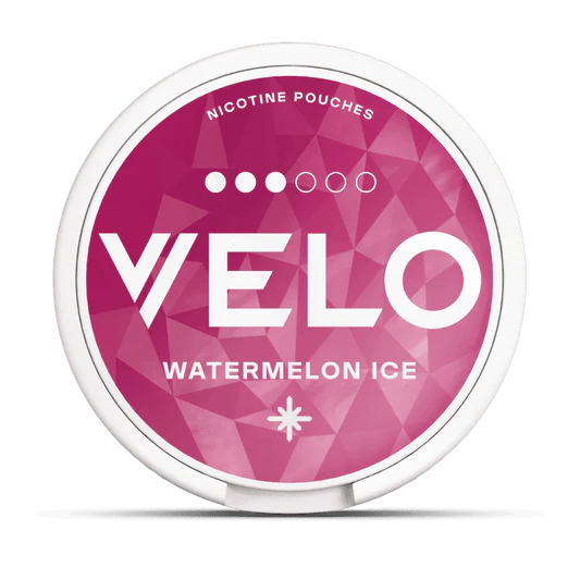 Velo nicotine pouches container with 'Watermelon Ice' flavor on a white background.