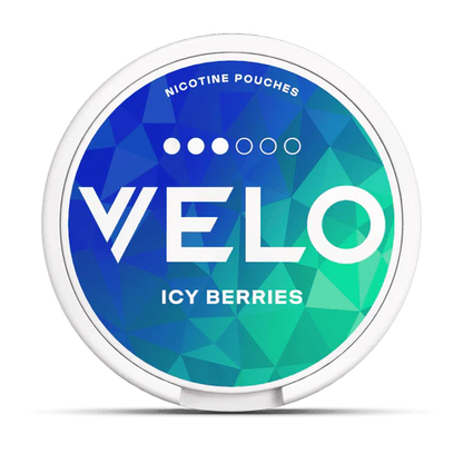 Velo nicotine pouches container with 'Ice Berries' flavor on a white background.