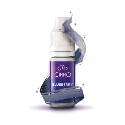 Cirro Blueberry e-liquid bottle on a white background with a swirl design around the bottle.