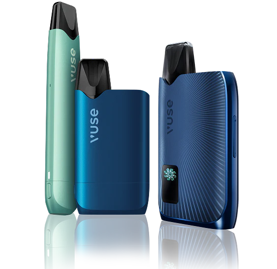 Three VUSE vaping devices on a white background