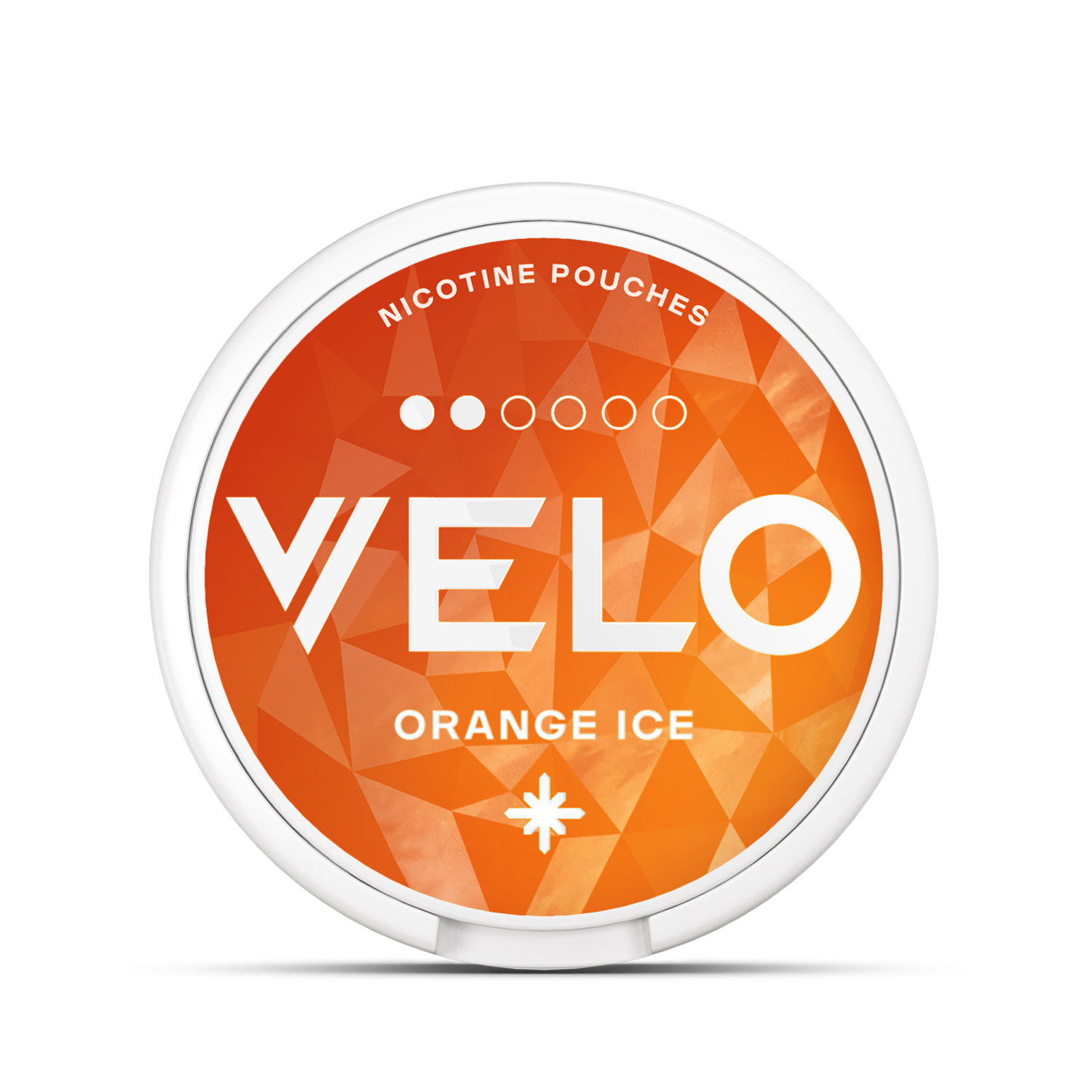 Velo nicotine pouches container with 'Orange Ice' flavor on a white background.