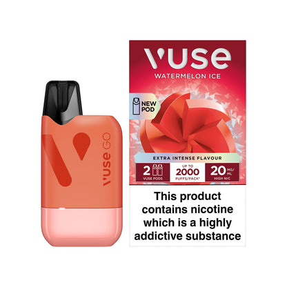 Object: Two packaging units labelled "Watermelon & Watermelon Ice 20mg"
Action: Displayed side by side
Context: For marketing watermark-flavoured vape liquids
Text: "Regular, Cirro E-Liquid, Watermelon & Watermelon Ice 20MG/ML, 10 ML, Nic Salt, VG:PG 50:50"